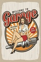 Holzschild 18x12 cm Pinup Welcome to Garage Mechanic on