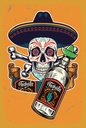 Holzschild 18x12 cm Totenkopf Tequila Alkohol