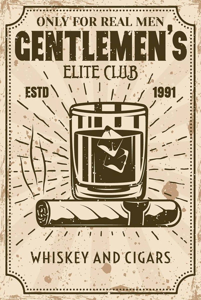 Holzschild 18x12 cm Whiskey Cigars elite club real men
