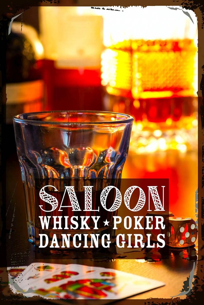 Holzschild 18x12 cm Saloon Whisky Poker Zigarre Girls