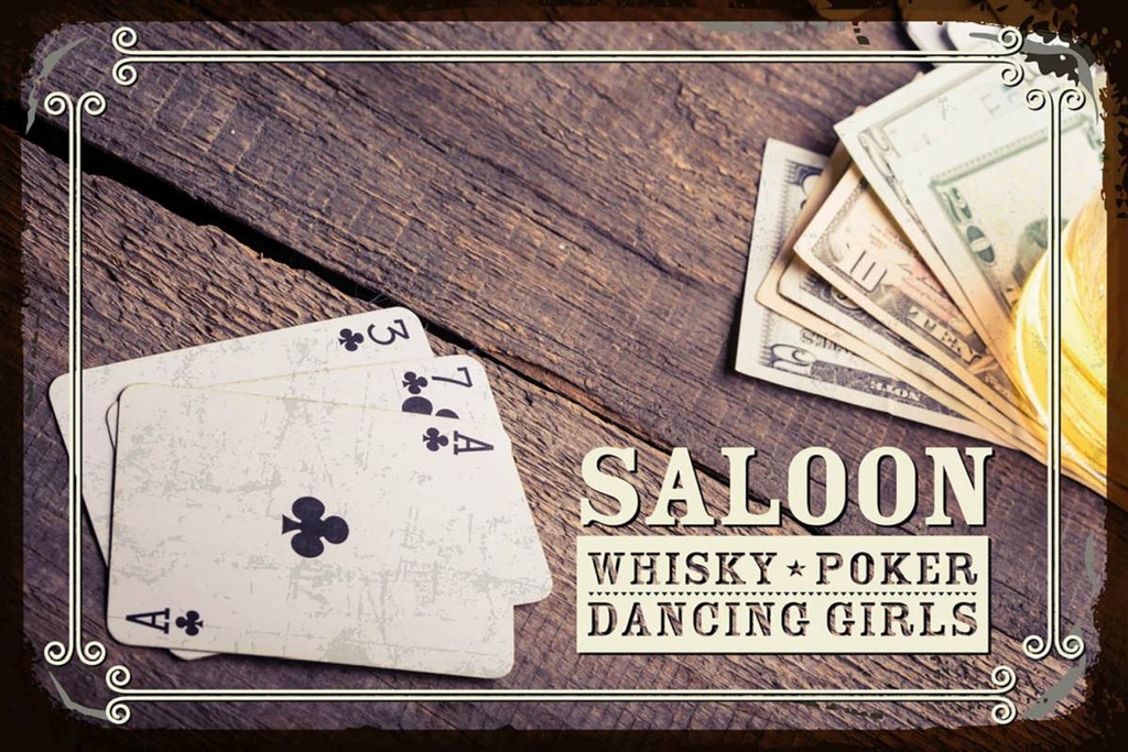 Holzschild 12x18 cm Saloon Whisky Poker Dancing