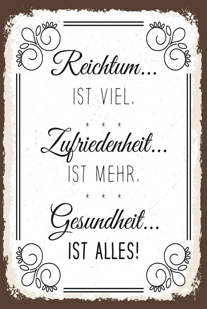 Holzschild 18x12 cm Reichtum viel Zufriedenheit mehr