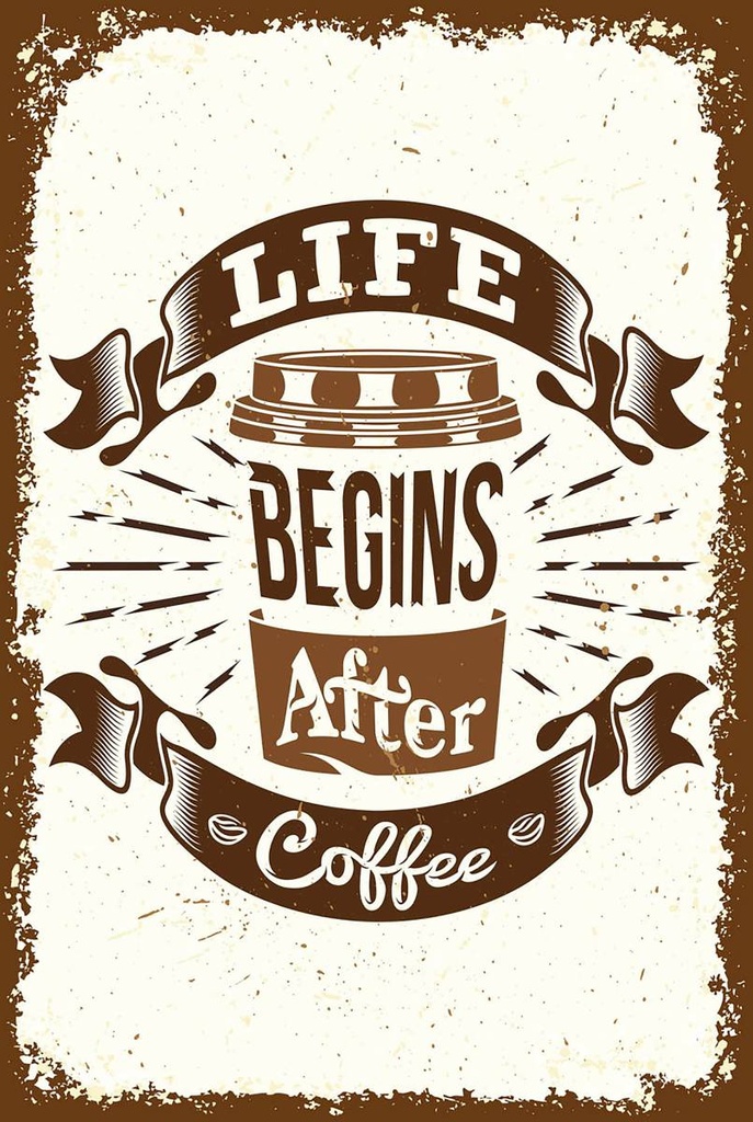 Holzschild 18x12 cm Life begins after Coffee