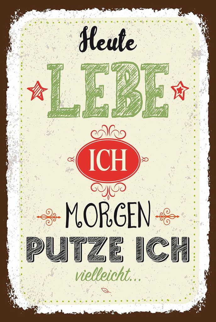 Holzschild 18x12 cm heute lebe ich morgen putze ich