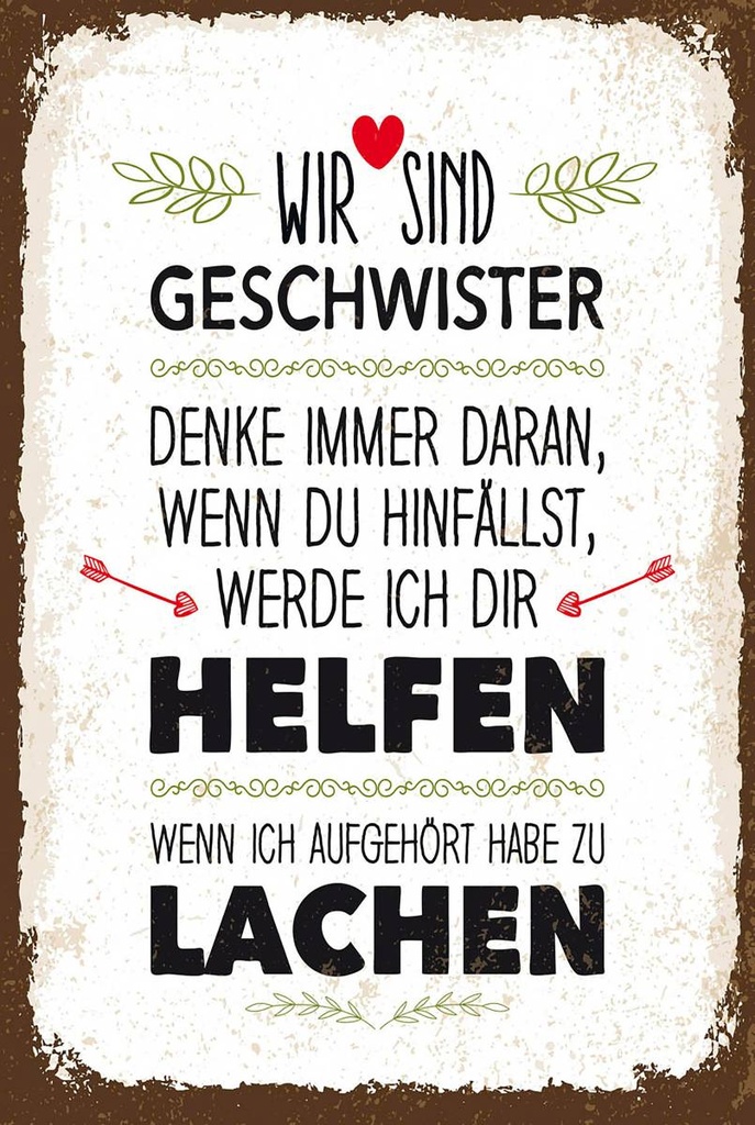 Holzschild 18x12 cm Geschwister wir lachen helfen