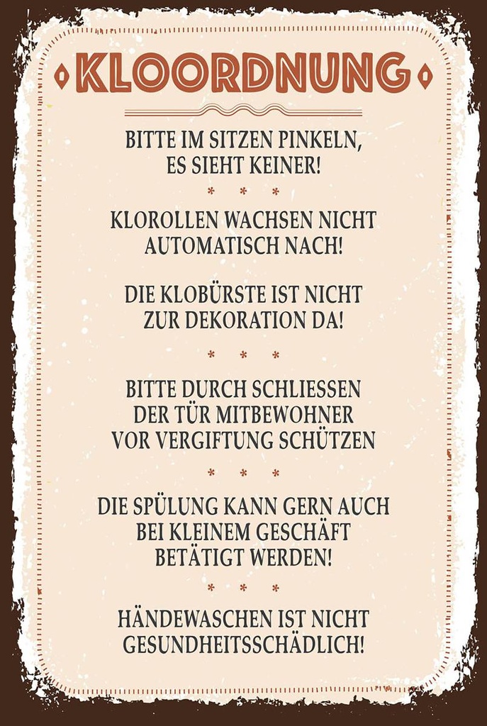 Holzschild 18x12 cm Kloordnung bitte im sitzen pinkeln