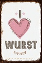 Holzschild 18x12 cm Essen I love Wurst Herz