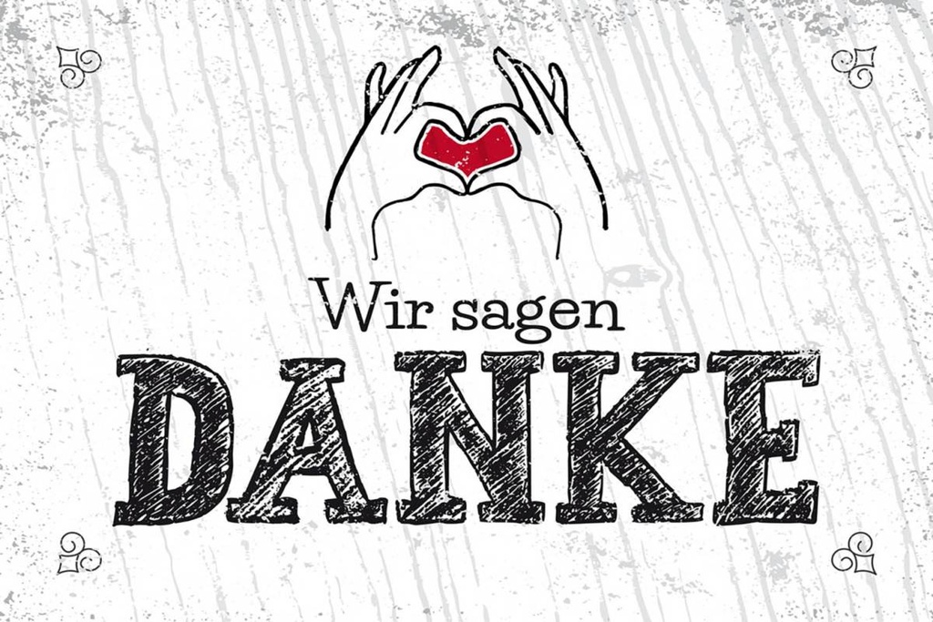 Holzschild 12x18 cm wir sagen danke Herz