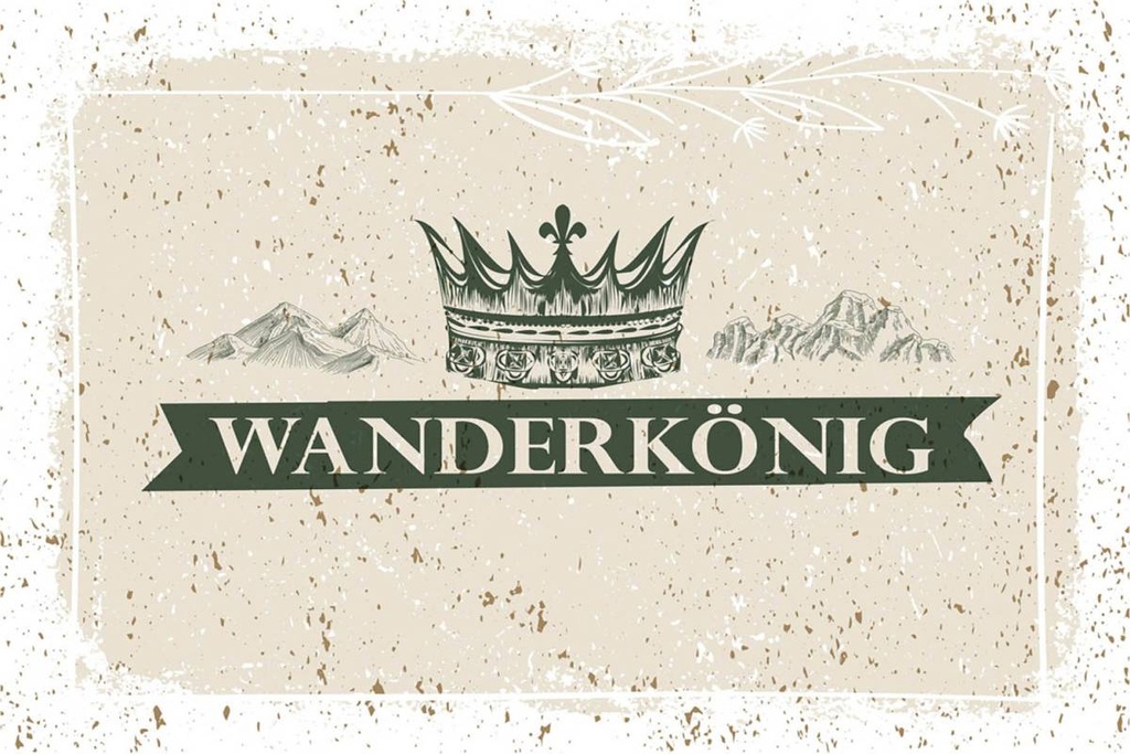 Holzschild 12x18 cm Wandern Wanderkönig Krone Berge