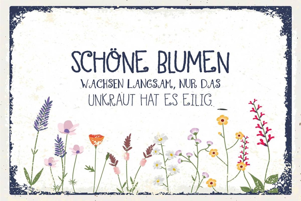 Holzschild 12x18 cm schöne Blumen wachsen langsam