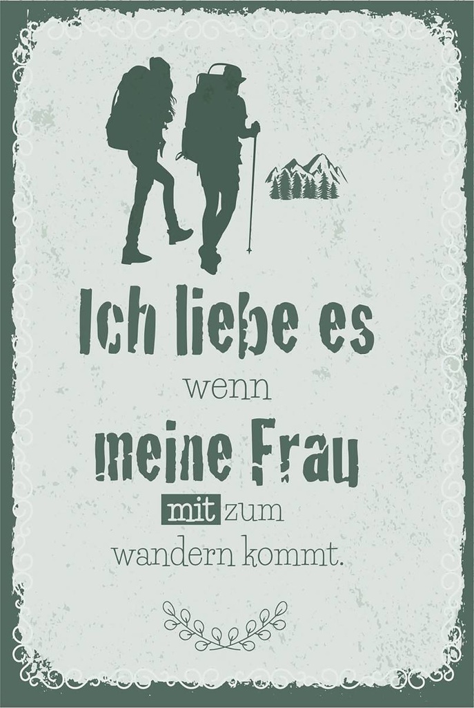 Holzschild 18x12 cm Ich liebe meine Frau mit wandert
