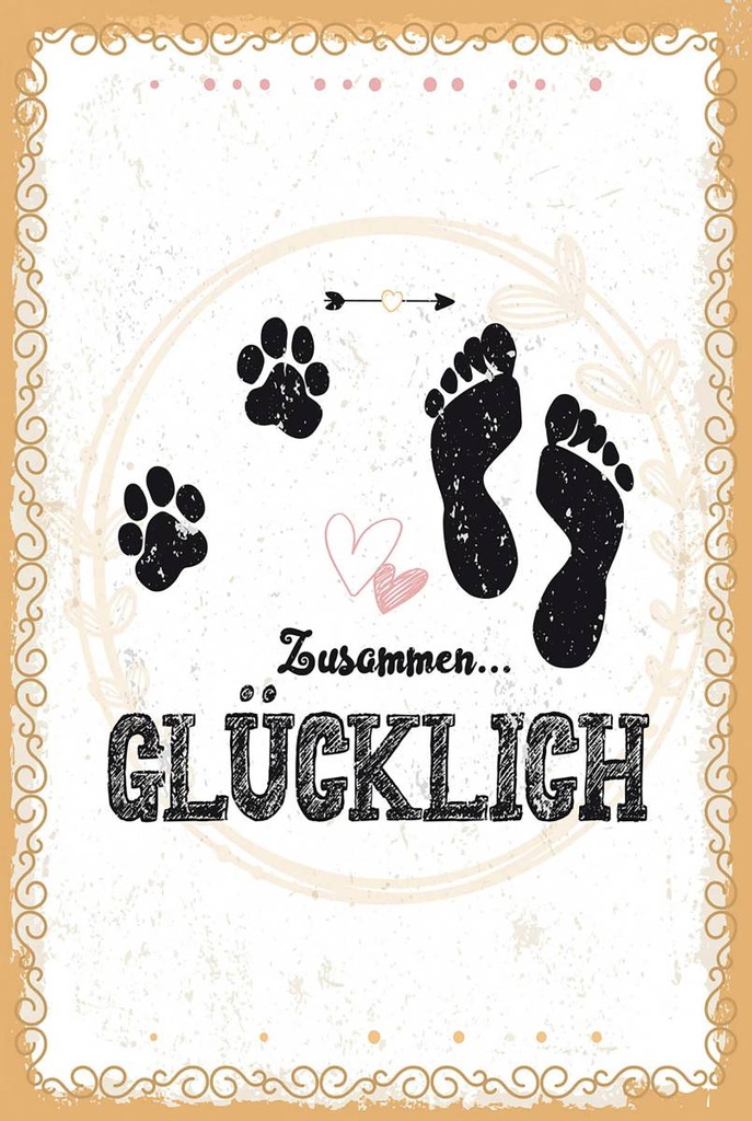 Holzschild 18x12 cm Zusammen Glücklich Hund Mensch