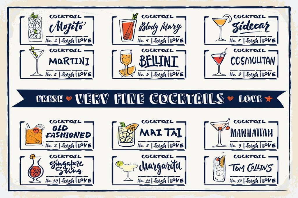 Holzschild 12x18 cm Alkohol Fresh Cocktails Mojito Maragrita