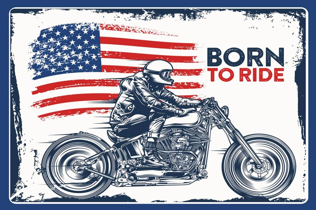 Holzschild 12x18 cm Biker Born to Ride USA Motorcycle