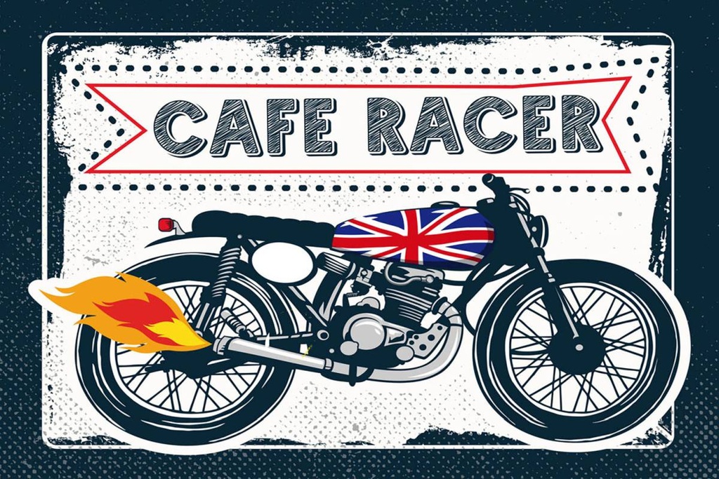 Holzschild 12x18 cm Motorcycle Cafe Racer Motorrad UK