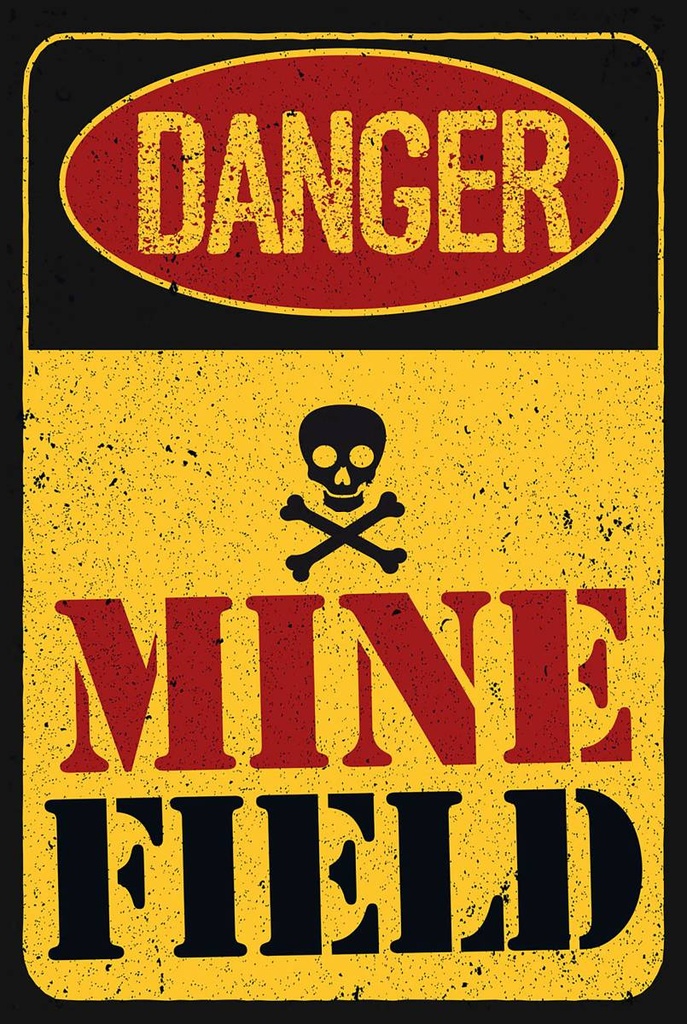 Holzschild 18x12 cm Achtung Danger Mine Field Minenfeld
