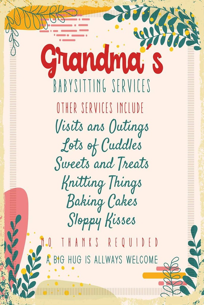 Holzschild 18x12 cm Grandma´s Babysitting services