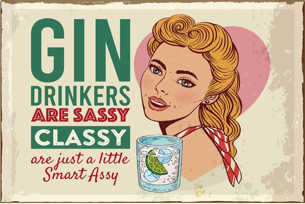 Holzschild 12x18 cm Gin Drinkers are sassy classy