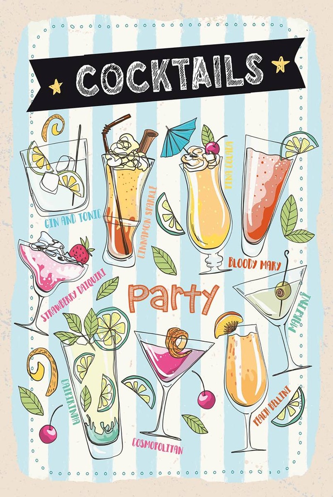 Holzschild 18x12 cm Party Cocktails Caipirinha Bloody Mary