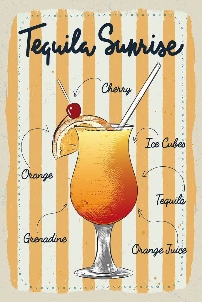 Holzschild 18x12 cm Alkohol Tequila Sunrise Cherry Orange