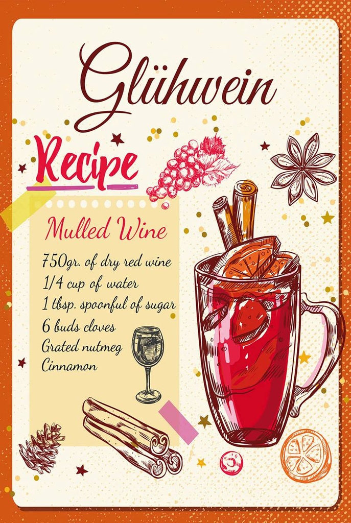 Holzschild 18x12 cm Glühwein Recipe Mulled Wine