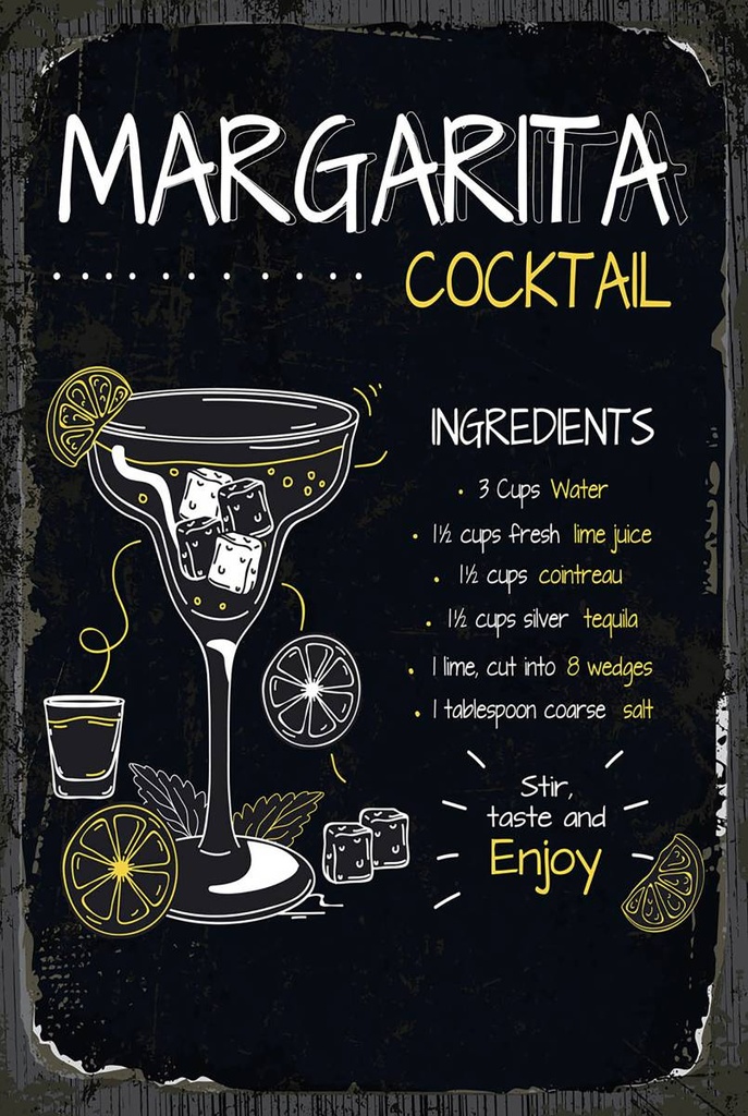 Holzschild 18x12 cm Margarita Cocktail Recipe