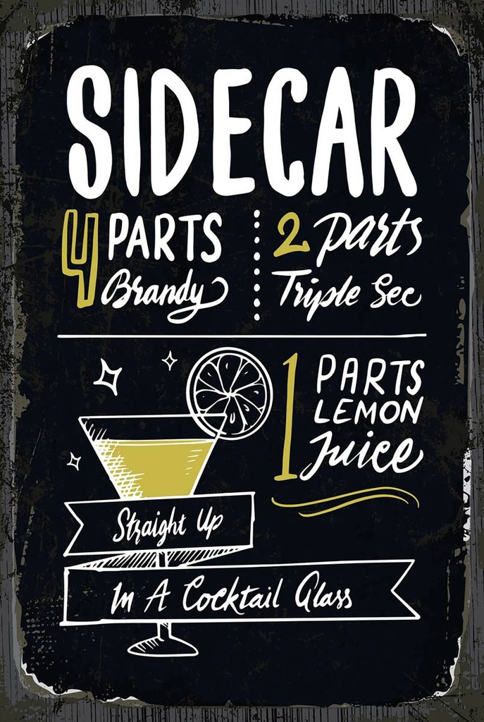 Holzschild 18x12 cm Sidecar Cocktail Recipe