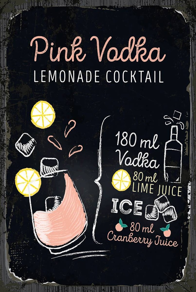Holzschild 18x12 cm Pink Vodka Cocktail Recipe