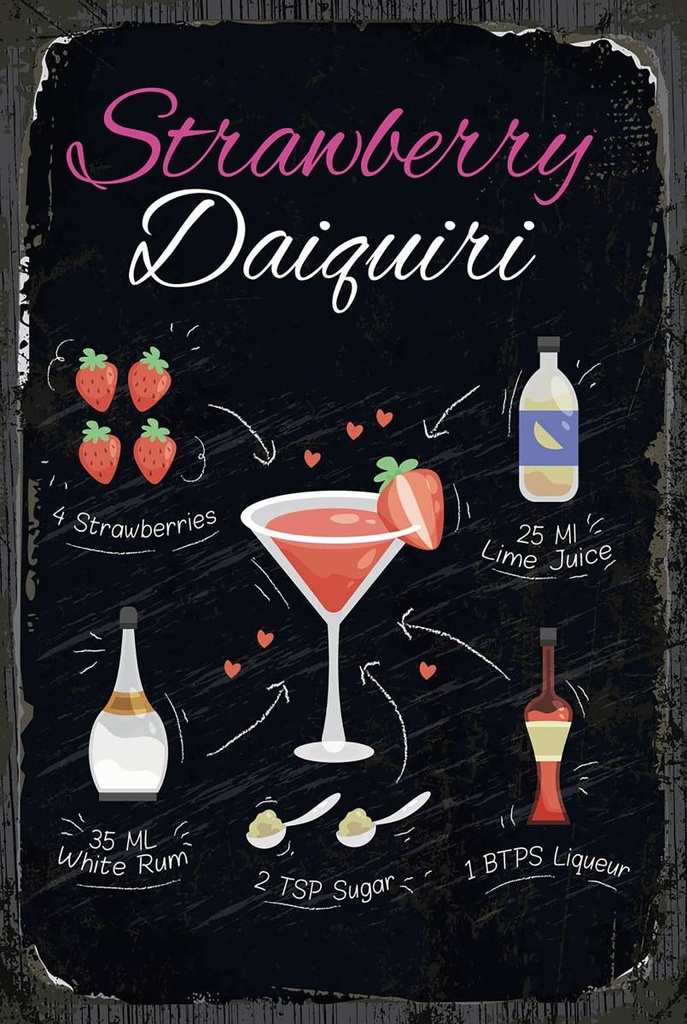 Holzschild 18x12 cm Strawberry Daiquiri Cocktail