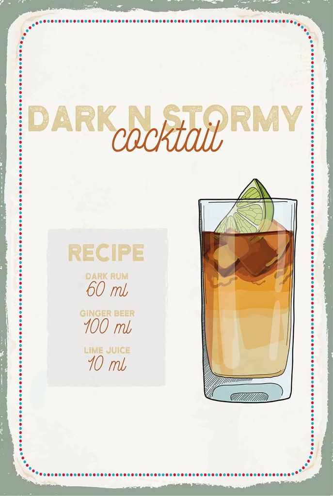 Holzschild 18x12 cm Dark n Stormy Cocktail Recipe