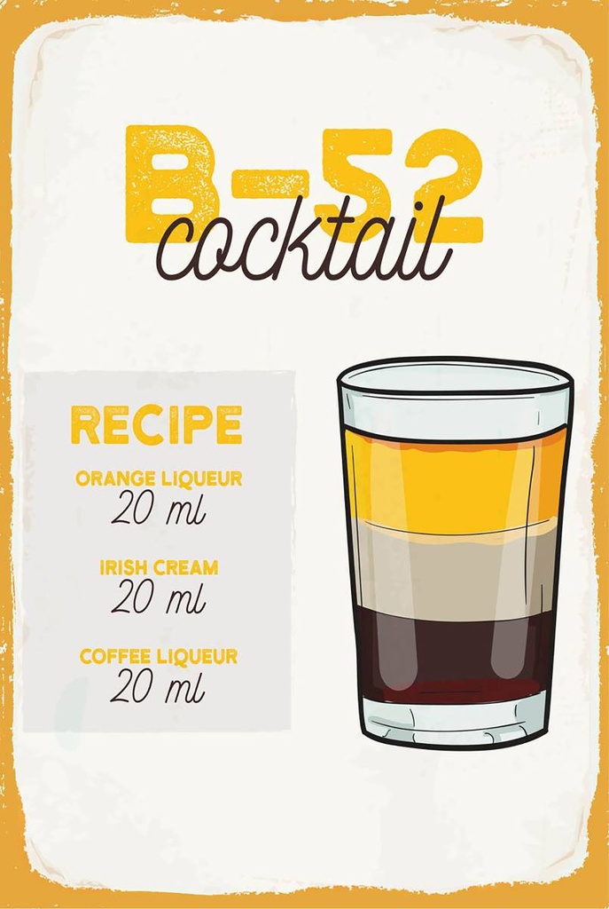 Holzschild 18x12 cm B-52 Cocktail Recipe Orange