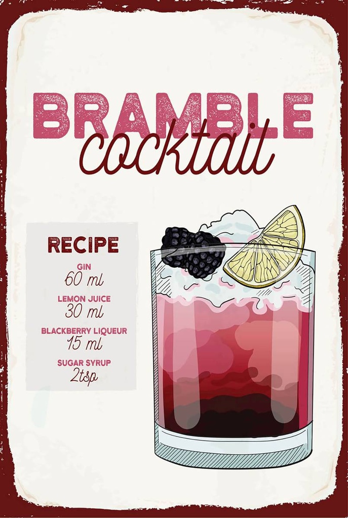 Holzschild 18x12 cm Bramble Cocktail Recipe Gin