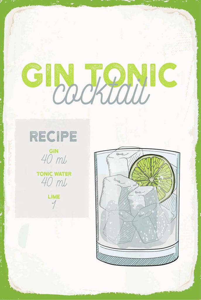Holzschild 18x12 cm Gin Tonic Cocktail Recipe