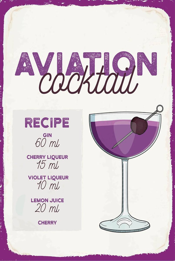 Holzschild 18x12 cm Aviation Cocktail Recipe