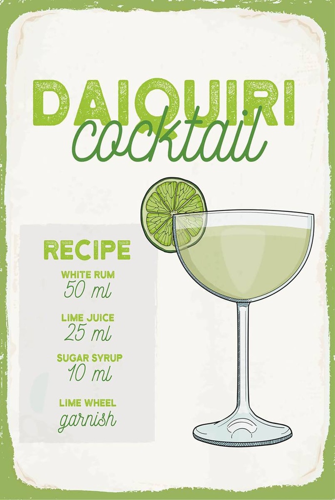 Holzschild 18x12 cm Daiquiri Cocktail Recipe
