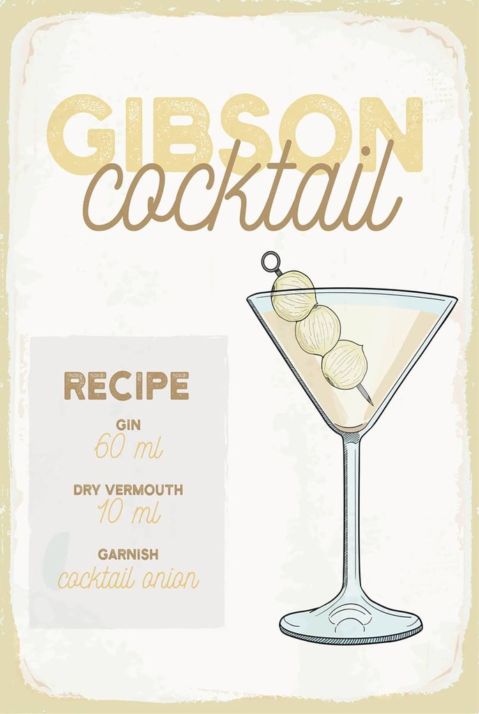 Holzschild 18x12 cm Gibson Cocktail Recipe