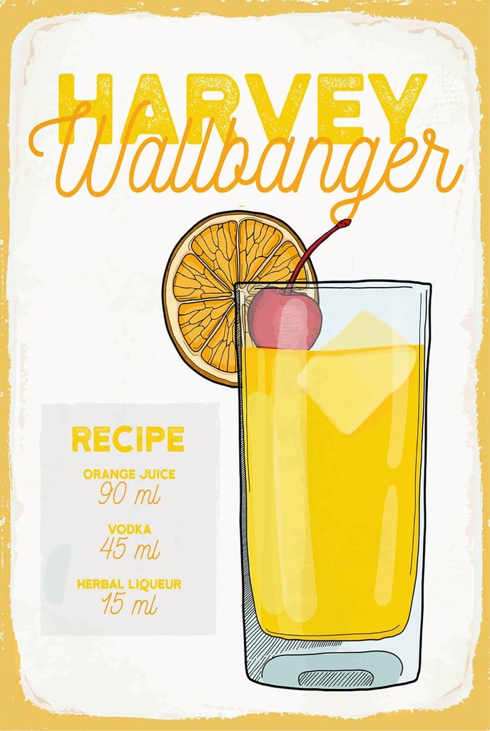 Holzschild 18x12 cm Harvey Wallbanger Cocktail Recipe