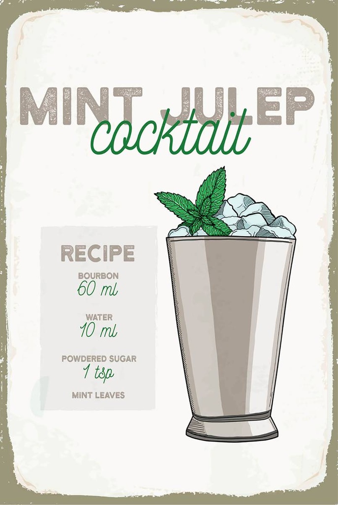 Holzschild 18x12 cm Mint Julep Cocktail Recipe