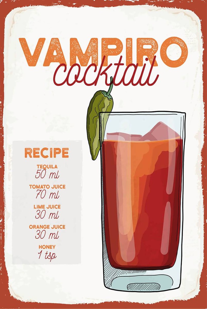 Holzschild 18x12 cm Vampiro Cocktail Recipe Tequila