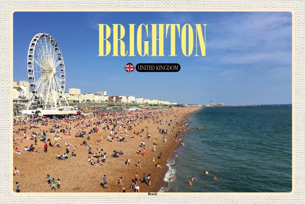 Holzschild 12x18 cm United Kingdom Brighton Beach Bildmotiv Reisemotiv Abenteuer Reisen