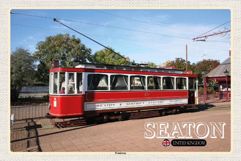 Holzschild 12x18 cm Seaton Tramway UK England Bildmotiv Reisemotiv Abenteuer Reisen