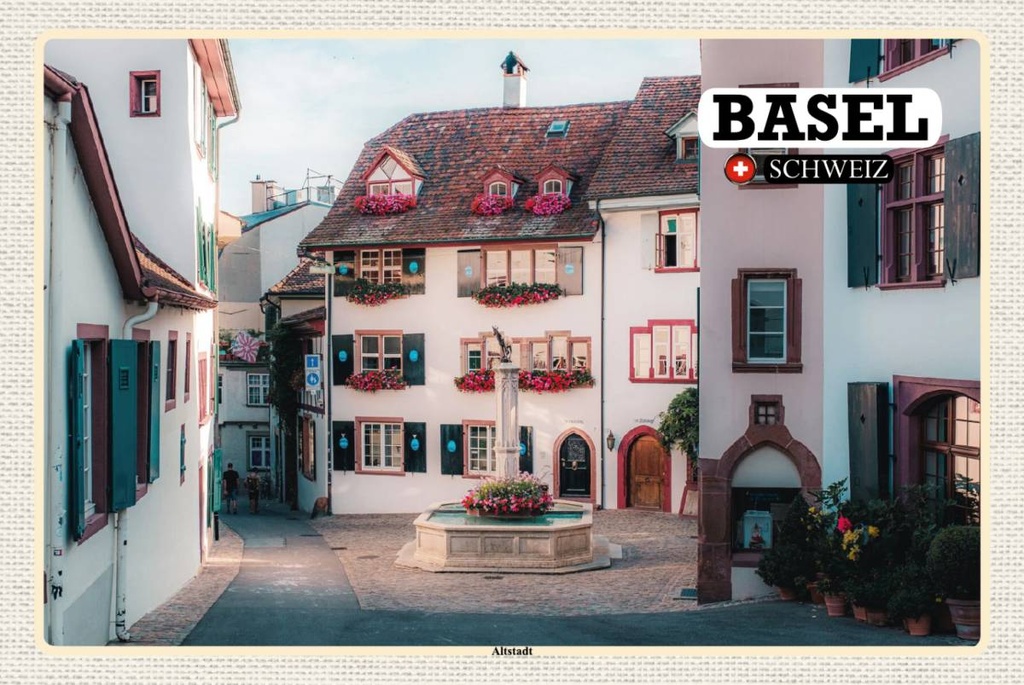 Holzschild 12x18 cm Basel Schweiz Altstadt Bildmotiv Reisemotiv Abenteuer Reisen