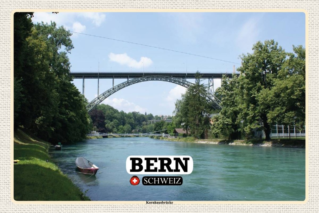 Holzschild 12x18 cm Bern Schweiz Kornhausbrücke Brücke Bildmotiv Reisemotiv Abenteuer Reisen