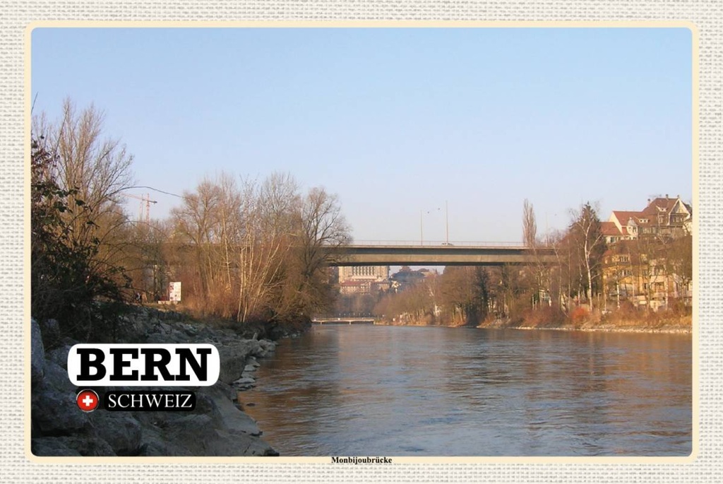 Holzschild 12x18 cm Bern Schweiz Monbijoubrücke Fluss Bildmotiv Reisemotiv Abenteuer Reisen