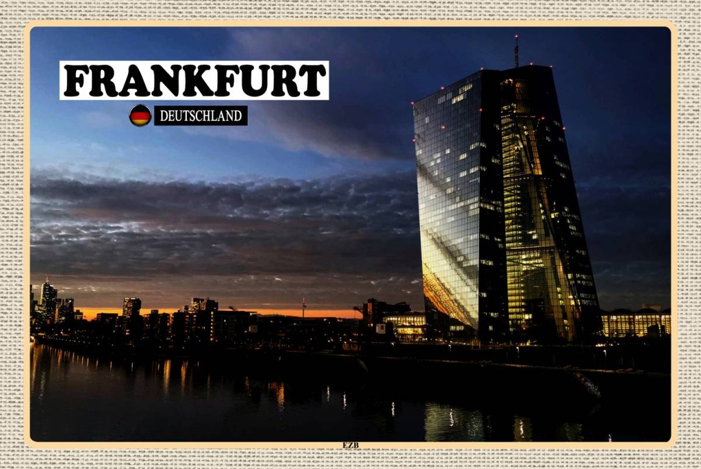 Holzschild 12x18 cm Frankfurt EZB Neubau Bildmotiv Reisemotiv Abenteuer Reisen