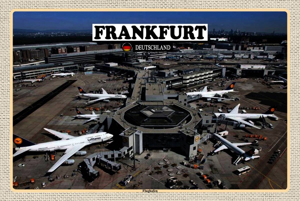 Holzschild 12x18 cm Frankfurt Flughafen Airport Bildmotiv Reisemotiv Abenteuer Reisen