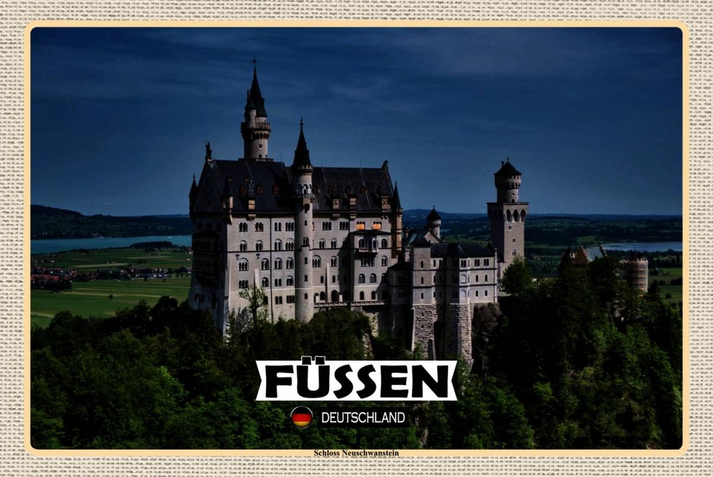 Holzschild 12x18 cm Füssen Schloss Neuschwanstein Bildmotiv Reisemotiv Abenteuer Reisen