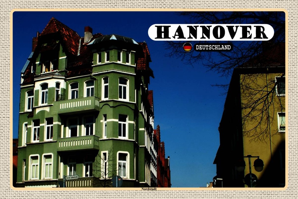 Holzschild 12x18 cm Hannover Nordstadt Gebäude Bildmotiv Reisemotiv Abenteuer Reisen