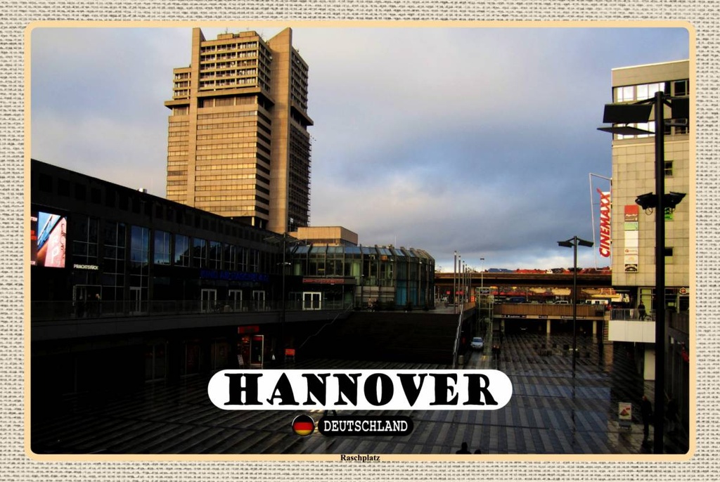Holzschild 12x18 cm Hannover Raschplatz Stadt Bildmotiv Reisemotiv Abenteuer Reisen