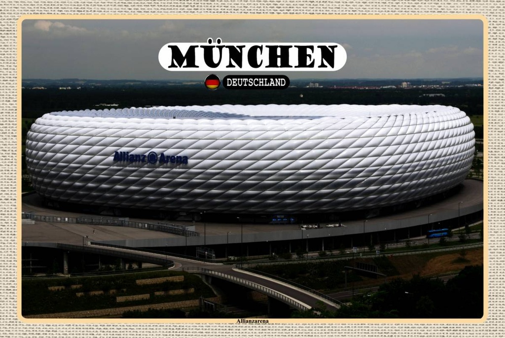 Holzschild 12x18 cm München Blick auf Allianzarena Bildmotiv Reisemotiv Abenteuer Reisen